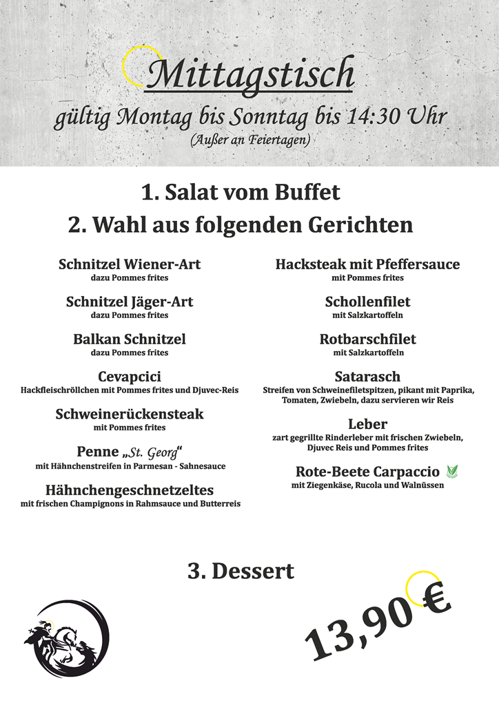 Speisekarte Mittagstisch